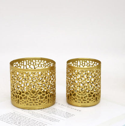 Gold geometric wrought-iron candle holder, home decoration ornament